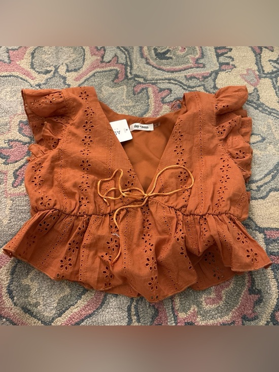 Day + Moon Tops - Day + Moon Rust Eyelet Tie-Front Peplum Crop Top